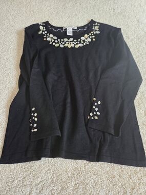 Black Embellished Long-Sleeve Women’s Top with Jewel Accents